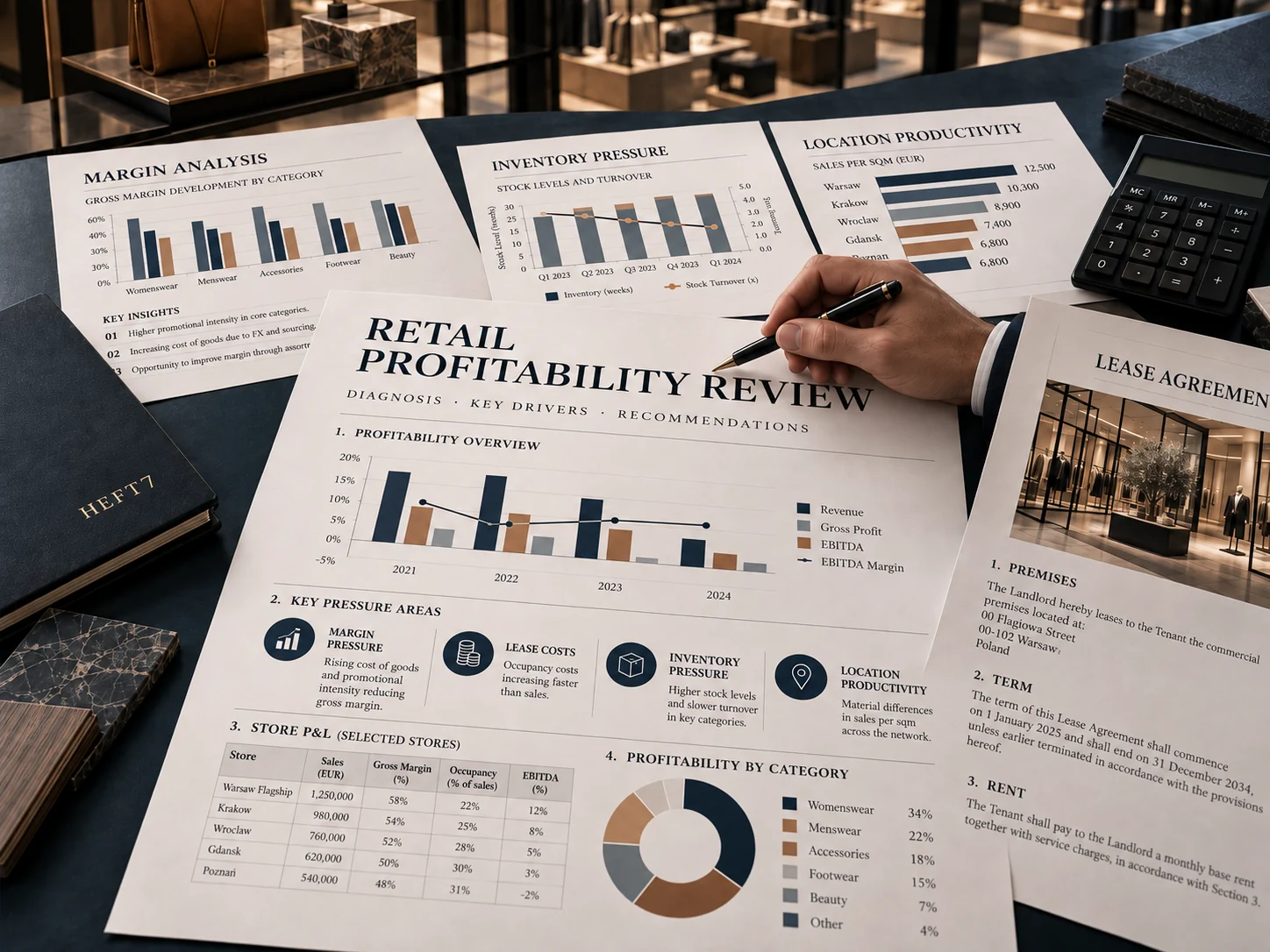 Dokument „Retail Profitability Review” z analizą marży, zapasu i produktywności lokalizacji